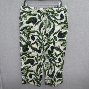 Womens Pants Size L White Green Trop High Rise Casual Preppy Chic